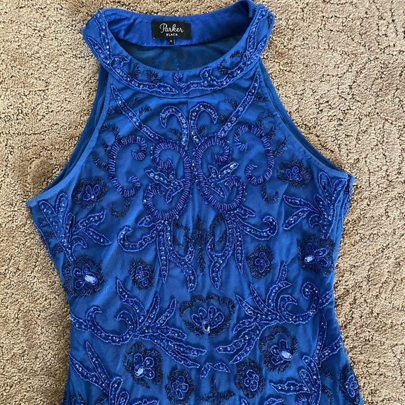 Parker Black Royal Blue Halter Embroidered Gown - Picture 3 of 8